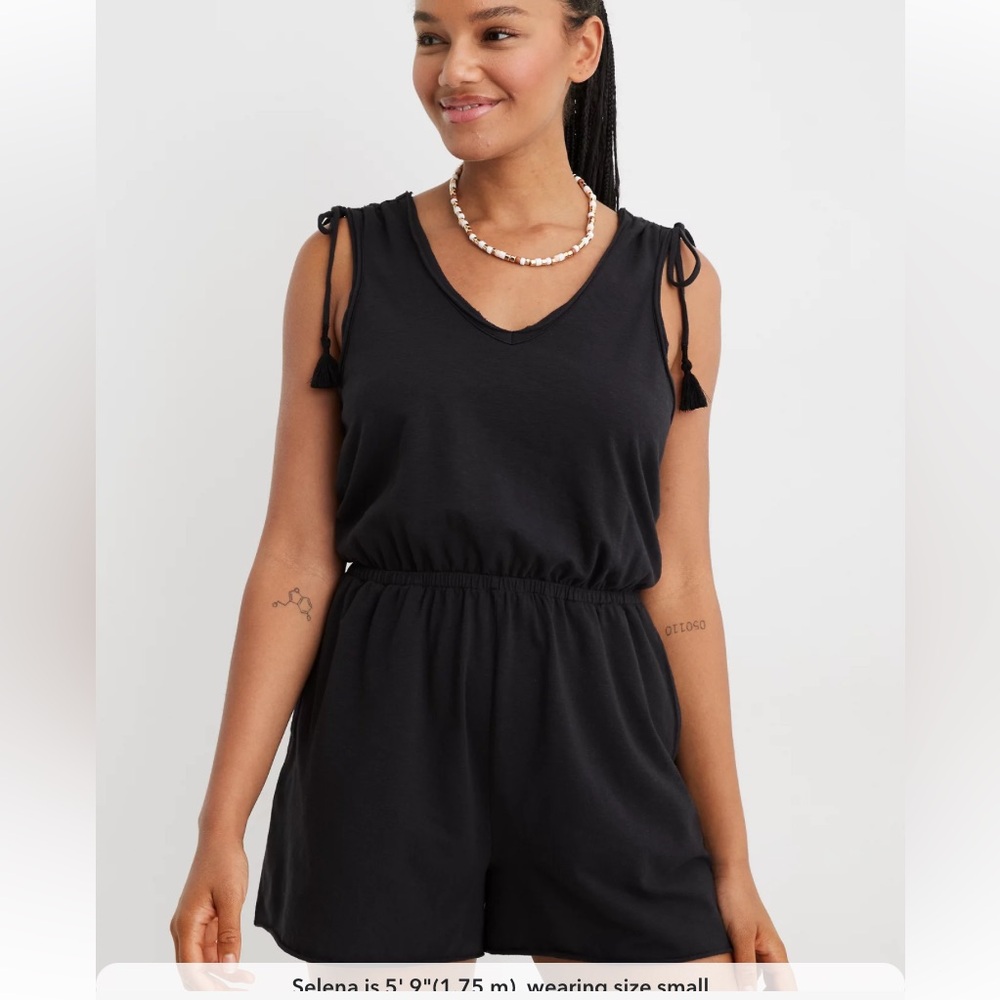 Aerie Ruched Romper in True Black NWOT